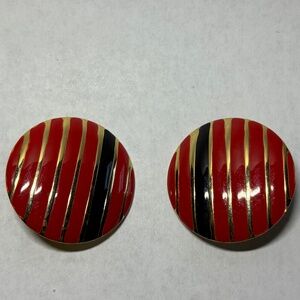 Statement Red, Black, and Gold Tone Striped Earrings